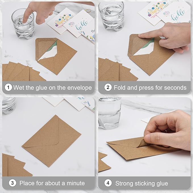 100 Pack 4 x 2.75" Mini Envelopes 120GSM Gift Card Kraft Envelopes Bulk Small Paper Gift Card Sleeves Greeting Card Business Card Brown Tiny Envelope Pockets for Card & Invitation