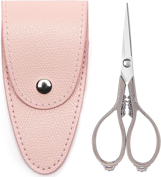 Vintage European Style Embroidery Scissors - Mini, Sharp Tip, Stainless Steel, Travel Scissors With Pouch, Silver