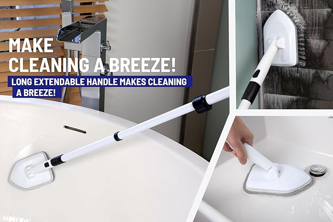 Moku Home Shower Scrubber 3 in 1 Extendable Long Handle 58" Cleaning Brush - Non Scratch Shower Brush for Cleaning Bathroom Kitchen Toilet Wall Tub Tile (Gray)