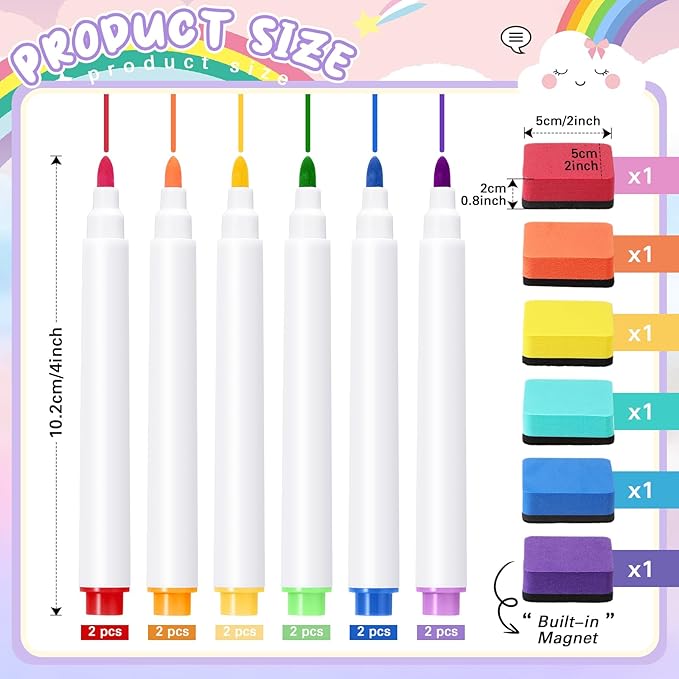 24 Pack Dry Erase Pocket Reusable Sleeves 10" x 14" Clear Plastic Sheet Protectors with Dry Erase Markers and Mini Sleeves Paper Teacher Supplies(Rainbow)