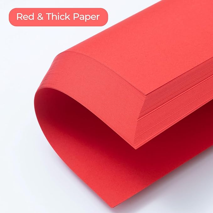 M&G 100 Sheets Red Copy Printing Paper, 8.3 X 11.7 inch Color Printer Papers, Red Construction Paper for Card Making Scrapbooking School Office Party DIY Craft