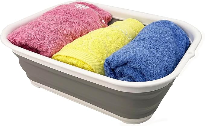 SAMMART 12L (3.17 Gallon) Collapsible Tub - Foldable Dish Tub - Portable Washing Basin - Space Saving Plastic Washtub (1, White/Grey)