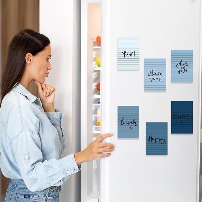 12Pcs Blue Lined Sticky Notes 6 Colors Gradient Blue Self-Adhesive Notepads Removable Memo Pad for Office School Home Supplies, 4 x 6 Inch