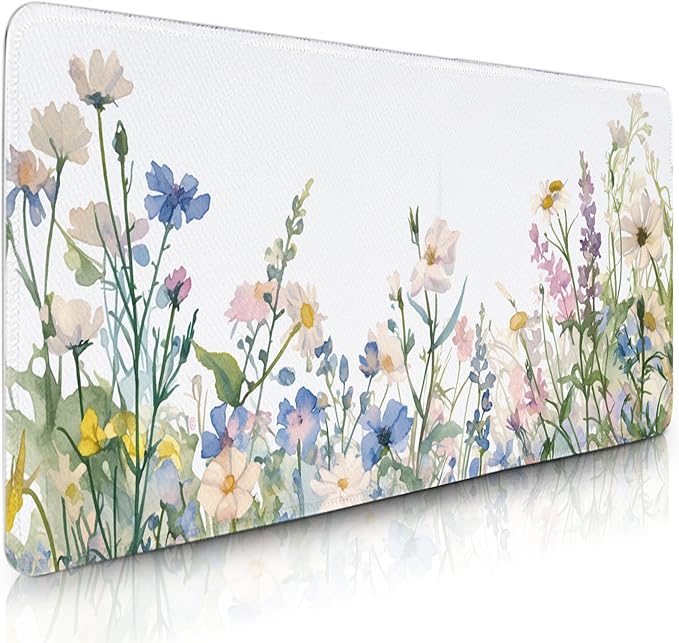 Flower Mouse Pad Large, Gaming Mousepads, Full Bloom ElegantFloral Computer Desk Pad with Stitched Edges Non Slip, Birthday Gifts for Women, Desktop Decor Mat for Keyboard and Mouse 11.8”x 31.4” XL