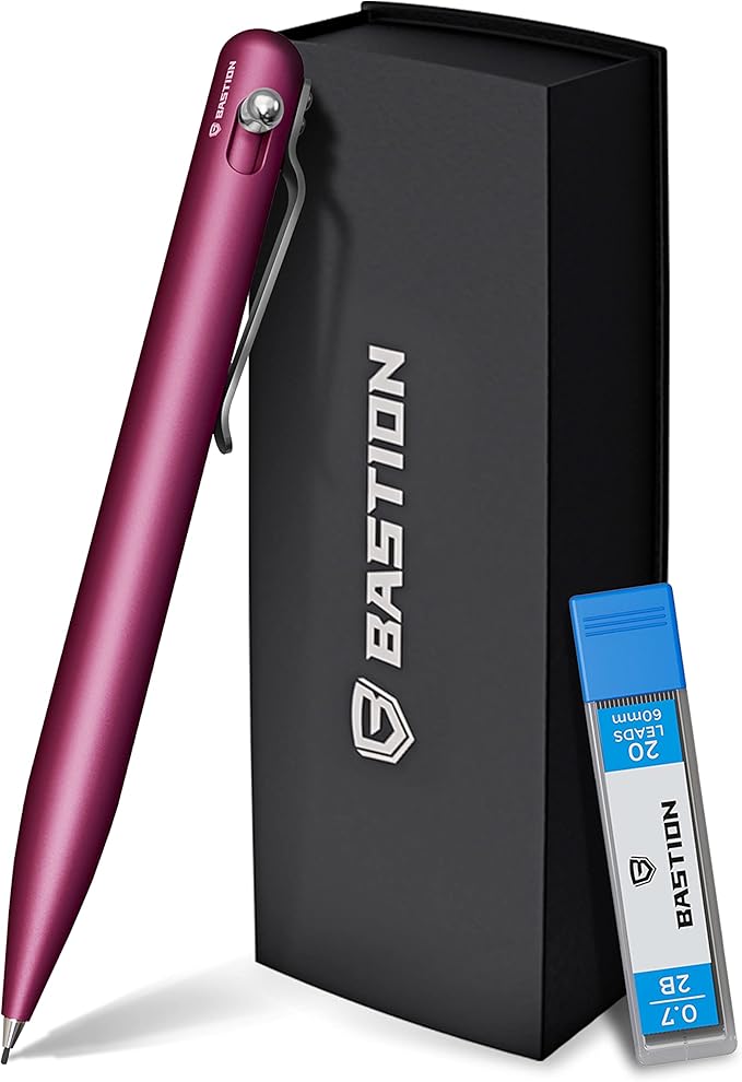 BASTION® Luxury Mechanical Pencil, Professional Lightweight Medium Point Aluminum Pencil for Birthday Gift includes 20 x 0.77mm Lead Refills - Pink
