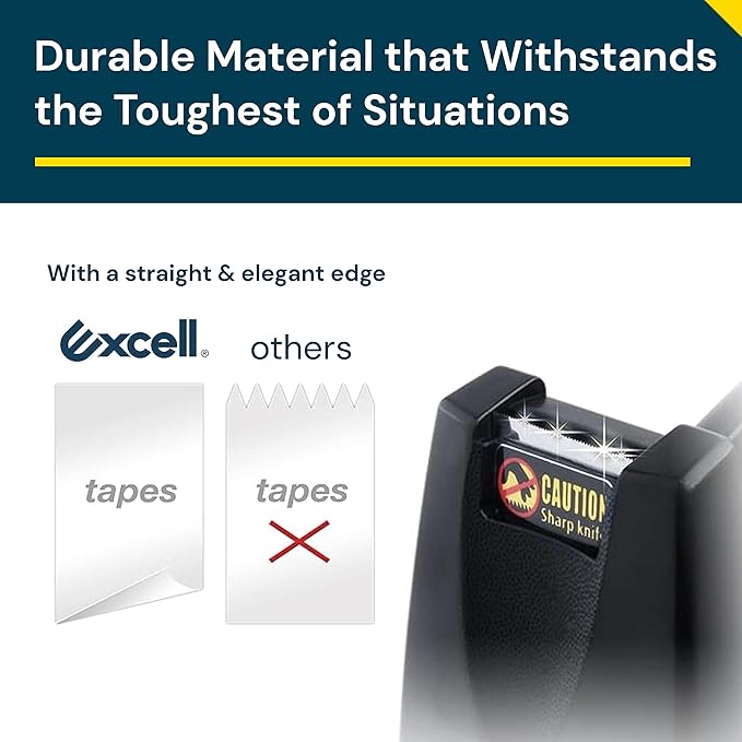 Excell - Desk Tape Non-Skid Base Dispenser 3pc, 3/4" Wide, 1" Core, Durable Plastic Tape Holder, Heavy Duty Tape Dispenser, Weighted Tape Dispenser for Desk, Easy One Hand Use, 1 inch Tape Dispenser