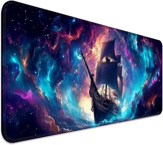 Fantasy Pirate Ship Gaming Desk Mat, Computer Keyboard Large Extended Long Mouse Pad for Office and Home, XL (W01)