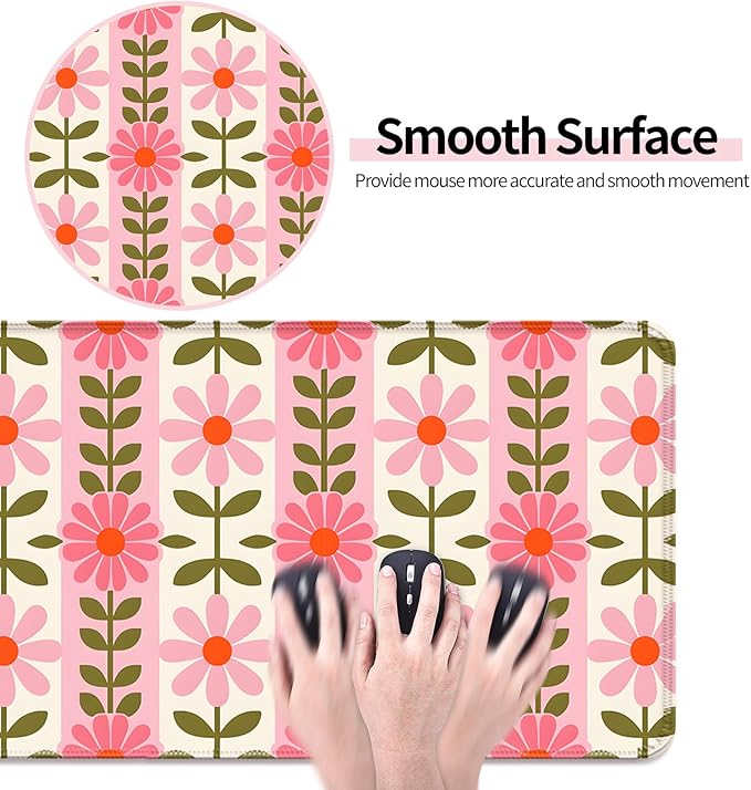 Pretty Pink Flowers Gaming Desk Mat, Computer Keyboard Large Extended Long Floral Mouse Pad for Office and Home, XL (W11)