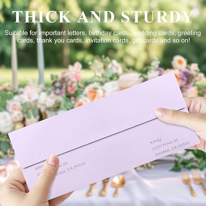 50 Pack Light Purple #10 Business Envelopes, Standard Envelopes Self Seal, 4 1/8 x 9 1/2 Inch Letter Size Business Mailing Envelopes for Checks Invoices Statements Baby Shower Wedding Birthday