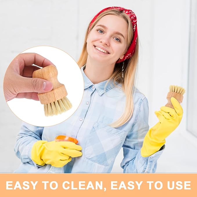 6 Pack Wood Dish Brush Set, Wood Scrub Brush for Dishes with Natural Sisal Bristles, Natural Dish Brushes for Pots Pans Sink Vegetables - Eco-Friendly Kitchen Cleaning Tools (3.14" x 1.96")