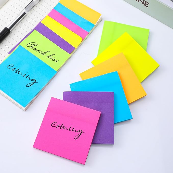 96 Pads Sticky Notes, 3 x 3 in, 50 Sheets/Pad, 6 Bright Colors Sticky Notes, Self-Stick Notes, Easy to Post for Home Office