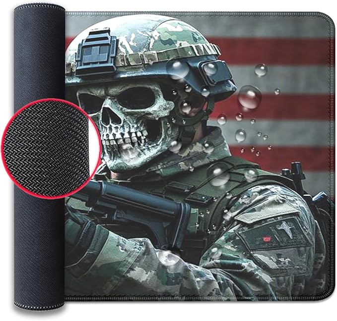 America Skeleton Warrior Mouse Pad,US Flag Soldier XL Mousepad Desk Pad with Stitched Edges,Non-Slip Waterproof Rubber Base Mouse Mat Desk Mat for Office Computer Keyboard Laptop Home(27.5x11.8 in)
