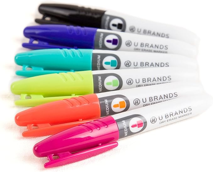 U Brands Low Odor Mini Dry Erase Markers, Medium Point, Assorted Colors, 6-Count and Magnetic Dry Erase Board Eraser