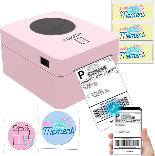 Thermal Shipping Label Printer 4x6 Label Print,Bluetooth Thermal Label Printer,Circle Sticker Printer,Sticker Printer for Small Business,Widely Used for Amazon, Ebay (Pink)
