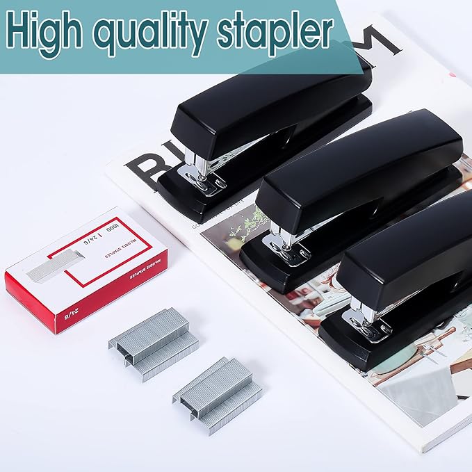 10 Pieces Stapler,Desktop Staplers Heavy Duty,25 Sheet Capacity Staplers with 6000 Standard Staples,Black Office Stapler Standard Stapler,Desk Stapler for Office School Home Supplies