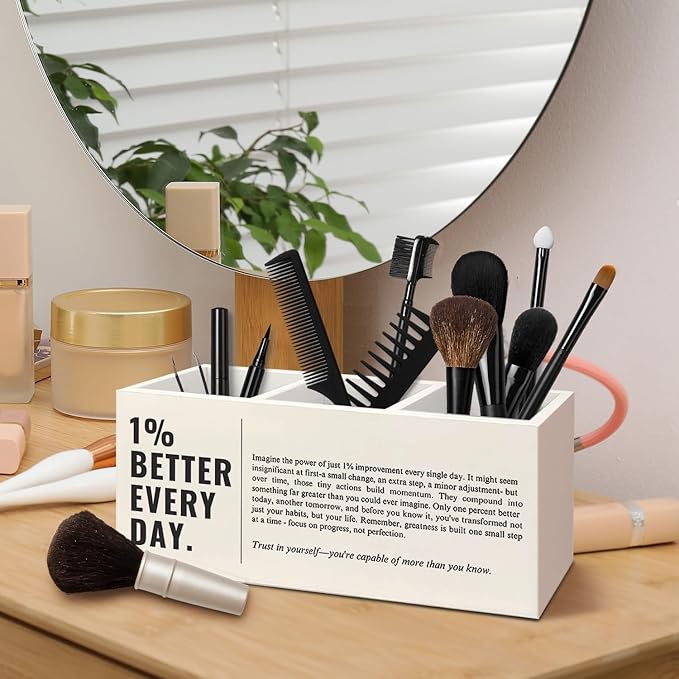 Motivational Gifts Pen Holder for Home Office Desk, Inspirational Gifts for Women Men, Encouragement Makeup Brush Toothbrush Holder Organizer for Bathroom Desk Accessories