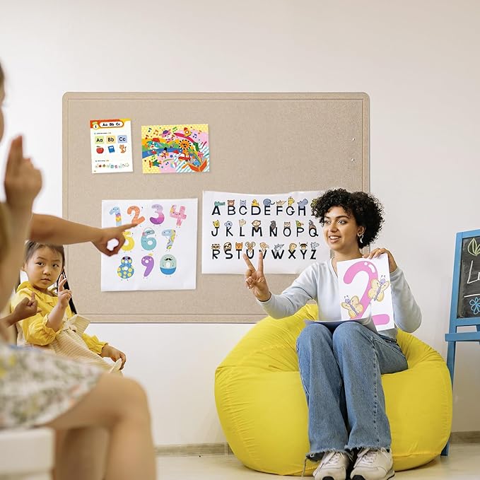 Large Bulletin Board - 48 x 36 Inches, Decorative Felt Pin Board for Wall - 4' x 3' Foldable Photo Display Board with Self-Adhesive Tape, Includes 20 Push Pins - Beige Brown