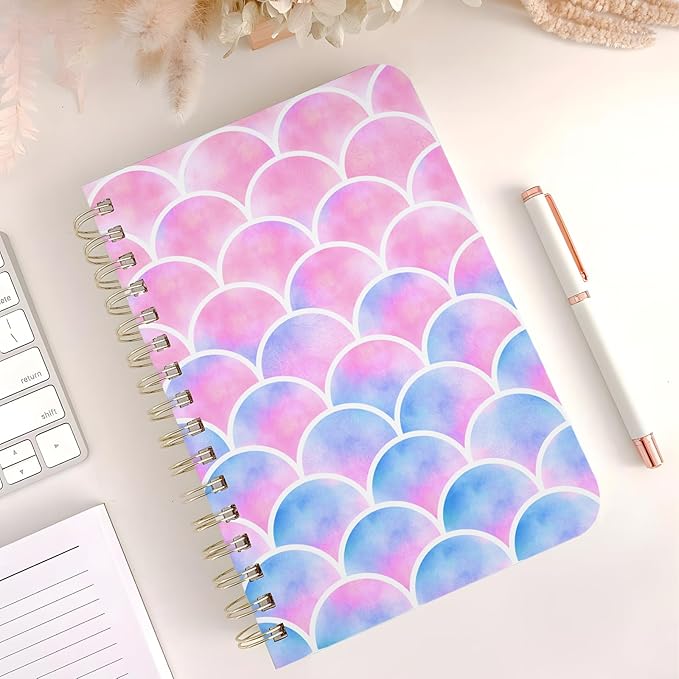 Cute Spiral Notebook journal A5 Aesthetic Pretty Floral Design for Women Girls Kawaii with Pocket, 8.5 x 5.7 inch, Pink Scale