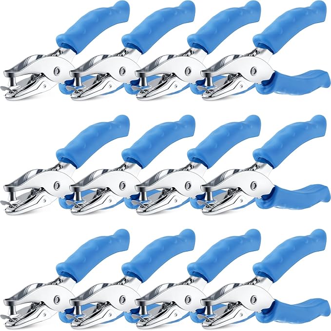 Chumia 12 Pieces Single Hole Punch Handheld 1/4 Inch Hole Paper Punch with Grip Handles Circle Single Shape Puncher for Craft Paper Greeting Cards Scrapbook Notebook(Blue)