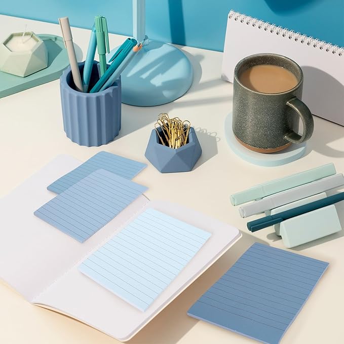 12Pcs Blue Lined Sticky Notes 6 Colors Gradient Blue Self-Adhesive Notepads Removable Memo Pad for Office School Home Supplies, 4 x 6 Inch