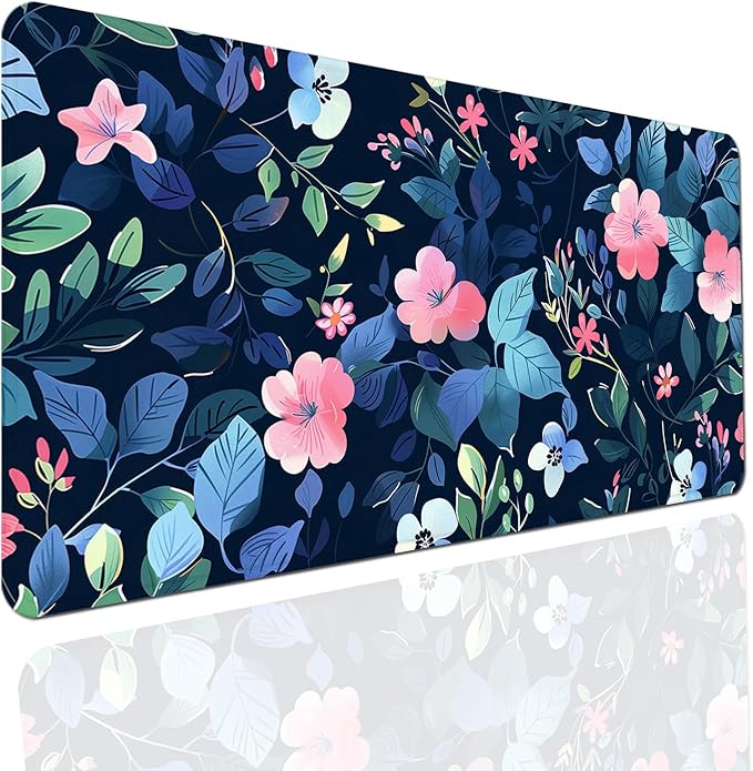 Floral Large Desk Mat 31.5 x 15.7 inch, Waterproof Extended Gaming Mousepad XXL, Aesthetic Flowers Desktop Mat, Non-Slip Keyboard and Laptop Pad, Computer Writing Mat for Home Office Accessories