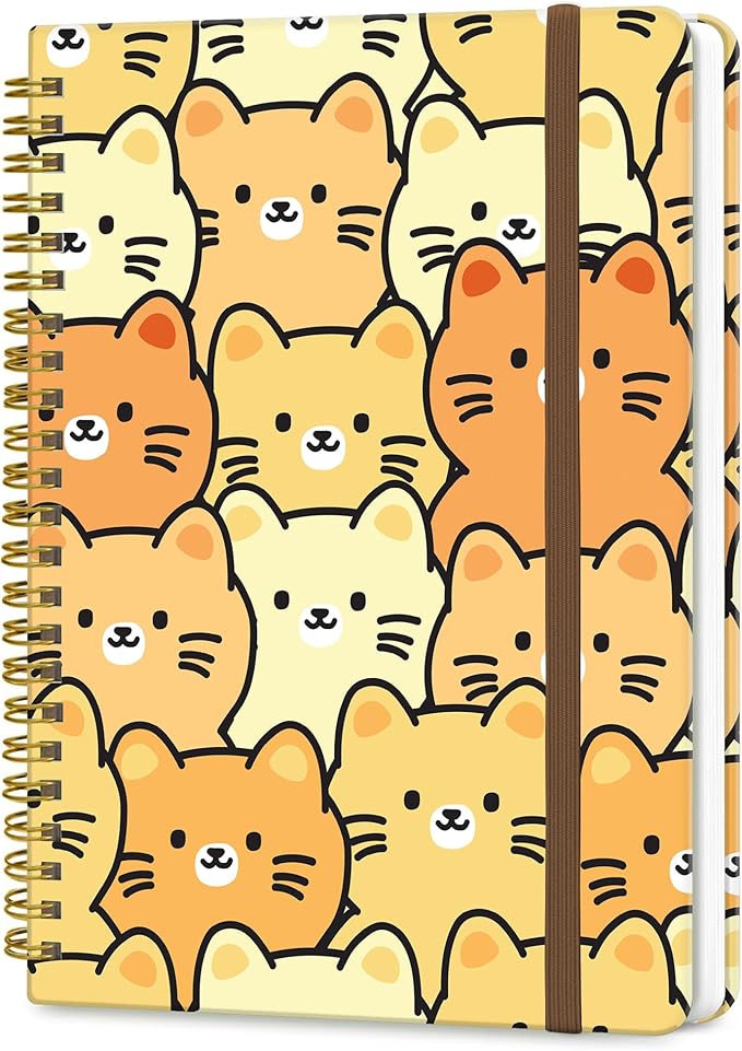 Spiral Journal Notebook, A5 Cute Notebooks for Women Men, College Ruled Hardcover Notebook for Work & Note Taking, 60 Pages Double-Wire Journals for Writing, Cute Colorful Cats