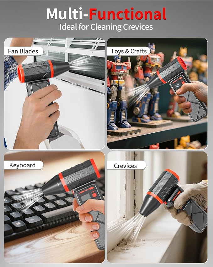 Compressed Air Duster, 150000RPM Electric Air Duster with 8000mAh Rechargeable Battery, Stepless Speed, 90° Adjustable Nozzle & LED Light, Cordless Mini Air Blower for Pc, Keyboard, Car, Home,Outdoor