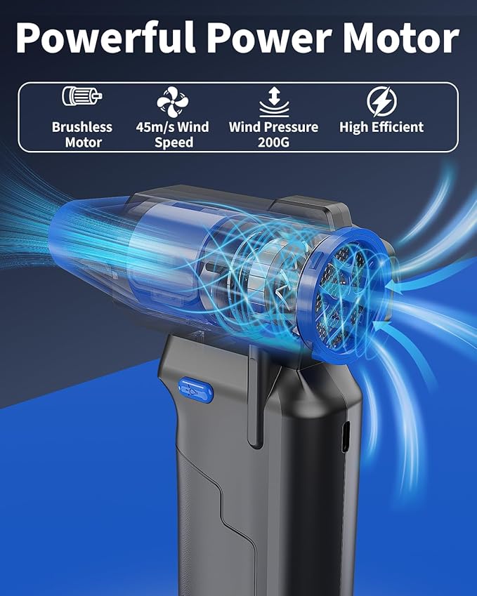 Compressed Air Duster-130000RPM Super Power Cordless Electric Air Duster, Rechargeable Brushless Motor, with LED Light, 3-Gear Adjustable Dust Blower for Computer, Keyboard, Outdoor, House and Car