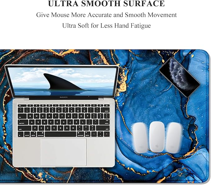 Auhoahsil Large Mouse Pad, XXL Desk Pad, Extened Mousepad 31.5" x 11.8", Non-Slip Rubber Base, Stitched Edges, Superior Surface, Gaming Keyboard Mat, Waterproof Desk Pad, Dark Blue Marble
