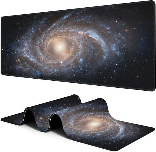 Large Gaming Mouse Pad for Desk Space Universe Galaxy Big Desk Mat Extended Mousepad with Stitched Edge and Non-Slip Base Long Computer Keyboard Mouse Mat for Home Office Work, 11.8 x 31.5 Inch