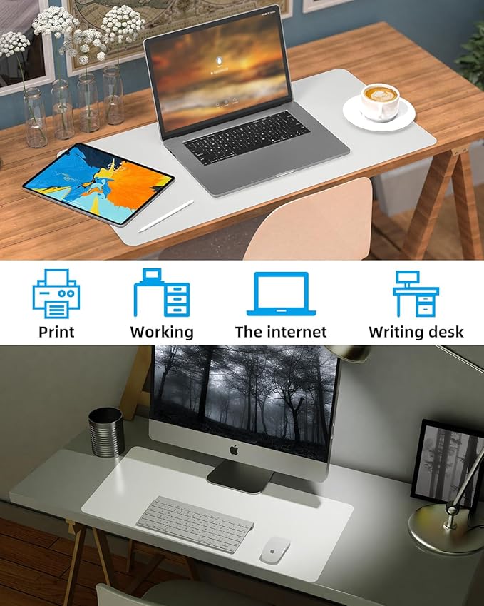 PULeather Non-Slip Desk Mat, Large Mouse Pad & Laptop Desk Pad - Waterproof Writing Pad for Office & Home (Ivory White, 35.4" x 17")