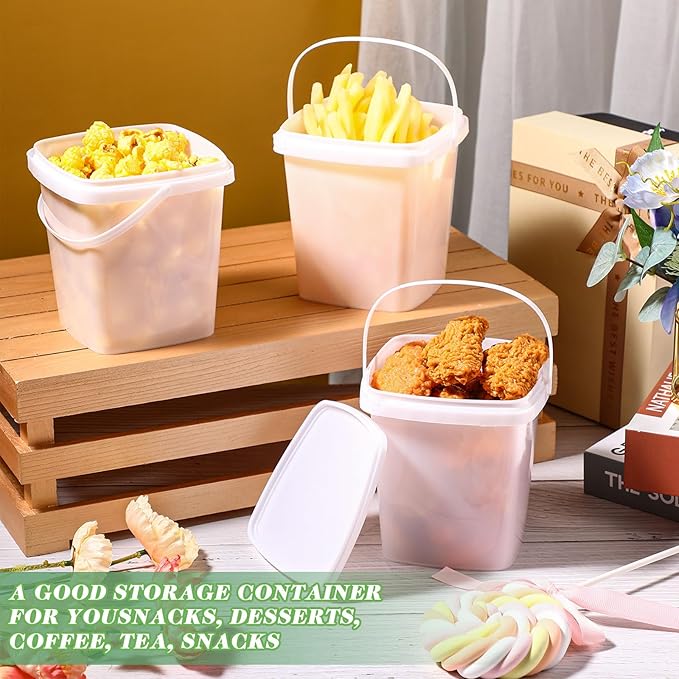 Mifoci 24 Pcs 2 Qt/ 67 Oz/ 2 L Plastic Food Containers Ice Cream Buckets with Lids and Handle Reusable Square Deli Containers Freezer and Microwave Safe for Kitchen Food Drinks Storage