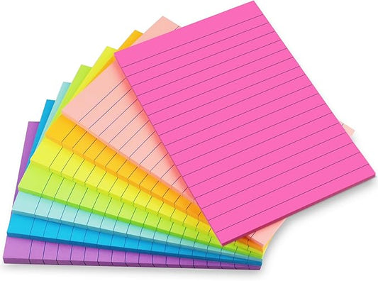 Lined Sticky Notes, 8 Pads 4x6 Sticky Notes Self-Stick Note Pad Its Bright Post Colorful Stickies for Office Home School Meeting