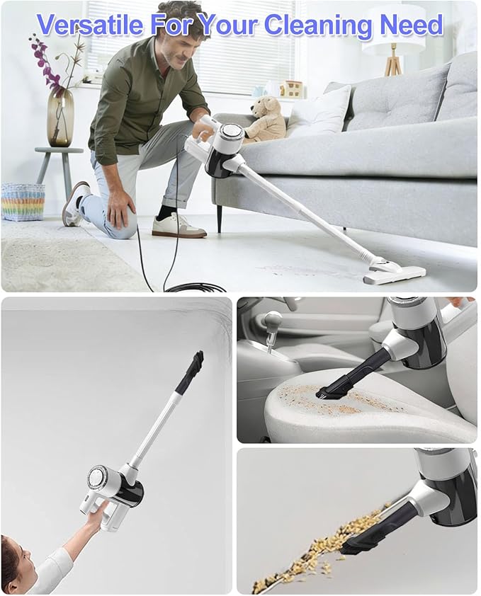 Aivacod Corded Stick Vacuum Cleaner with 33 Feet Long Power Cable, 600W 17Kpa Handheld Vacuum Cleaner for Home, 1.5L Dust Cup, Removable Tube, HEPA Filter, for Hard Floor, Tiles