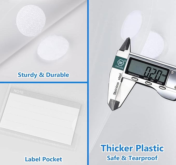 ABSOFINE 48 Pack Plastic Envelope File Folders, Transparent Folders for Documents A4 Letter Size with Label Pocket for School Home Work Office Organizer, Hook & Loop Closure, 100% Clear, Easy Storage