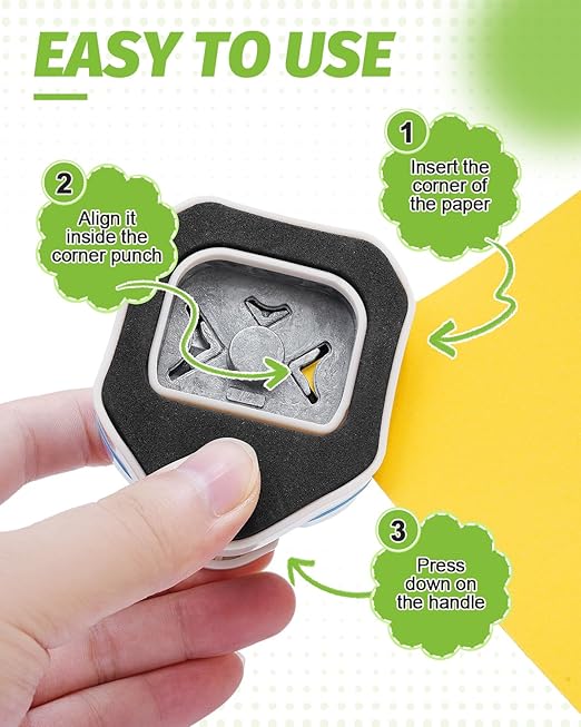 UCEC 3-in-1 Corner Rounder Punch and 10PCS Mini Shape Punches Set, Blue Paper Corner Cutter with 4mm/7mm/10mm Radius, Design Hole Puncher for Scrapbooking, Card Making, Stamp, Teachers and Kids Crafts