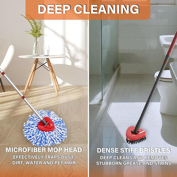 Fatmass Spin Mop Head Replacement for O Cedar RinseClean 2-Tank System,2 Mop Replace Heads + 1 Upgrade Scrubber Brush, 100% Microfiber Mop Refills Deep Cleaning Machine Washable