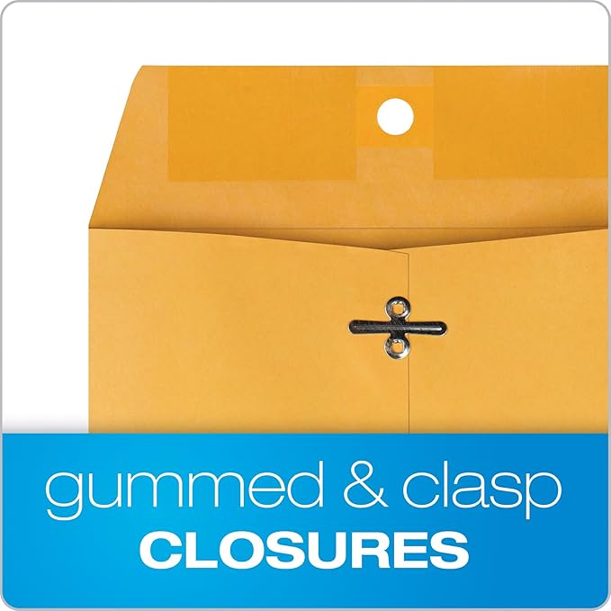 Quality Park 6 x 9 Clasp Envelopes, Clasp and Gummed Closures for Storing or Mailing, 28 lb Kraft Paper, 100 per Box (QUA37855)