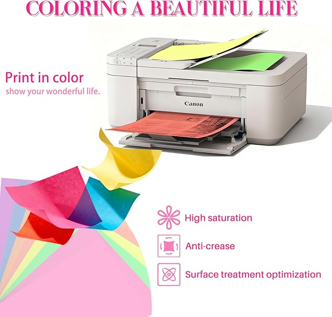 Colored Copy Paper 8.5X11 Inches,140 Sheets 20 lb/80GSM 7 Colors Neon Fluorescent Letter Size Printer Multipurpose Paper for Office School Education Daily Printing,Document Copying,Study