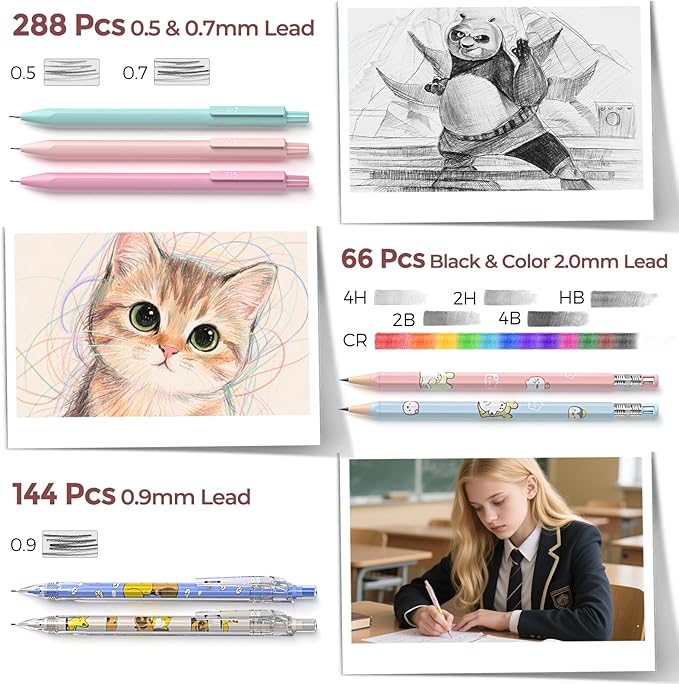 Nicpro 45PCS Aesthetic School Supplies with Pencil Case, Mechanical Pencil Set 0.5, 0.7, 0.9, 2mm with 462 PCS Lead Refills, Back to School Supplies For Writing Drawing, Ideal Stationary Set for Girls