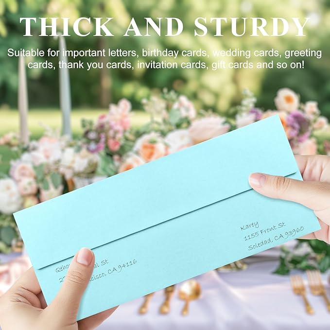 50 Pack Light Blue #10 Business Envelopes, Standard Envelopes Self Seal, 4 1/8 x 9 1/2 Inch Letter Size Business Mailing Envelopes for Checks Invoices Statements Baby Shower Wedding Graduation