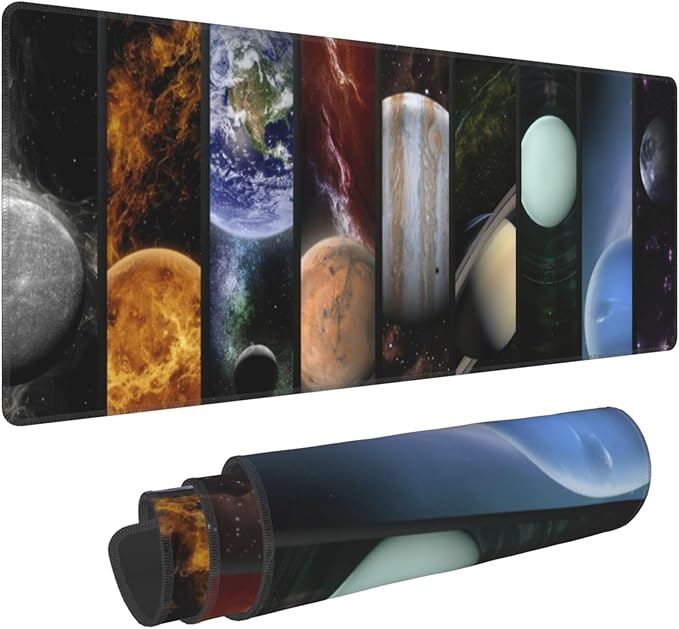 Cosmic Planets Large Mouse Pad, Gaming Desk Mat, XL Keyboard Desk Pad Mat for Desktop, 31.5"x11.8" Non-Slip Base Big Mousepad with Stitched Edges