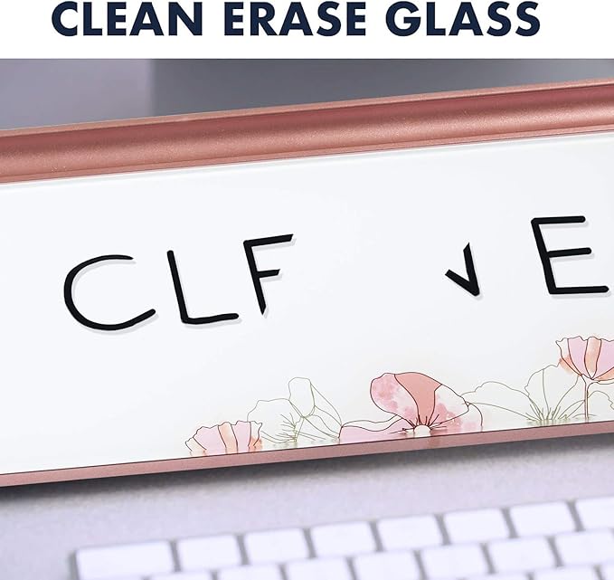 Quartet Glass Dry Erase White Board, Desktop Computer Pad for Notetaking, 18" x 6" Whiteboard, Clean Erase Surface with Storage, 1 Dry Erase Marker, Floral Pattern (GDP186P)