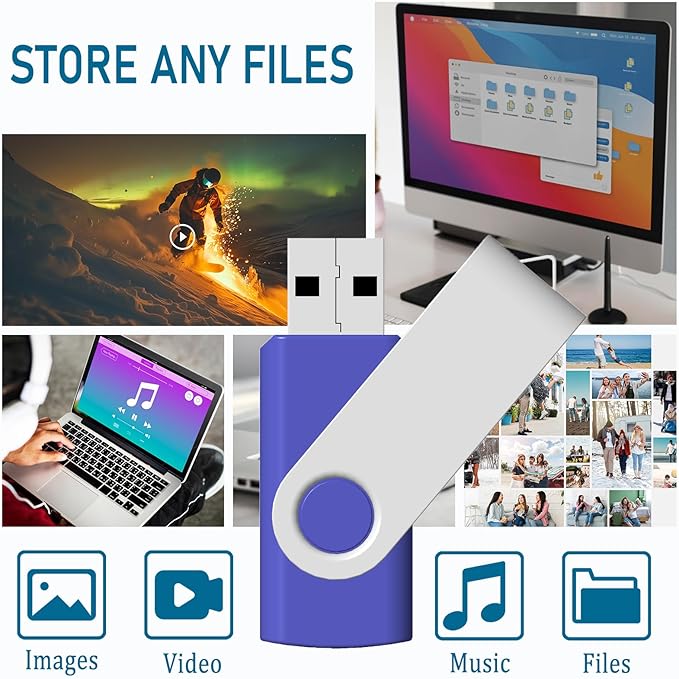 2GB USB Flash Drive 10 Pack JBOS 2 GB USB Drives Memory Stick Swivel Small Capacity Thumb Drives Gig Stick USB2.0 Pen Drive, 2 Gig UBS Flash Drive, Jump Drive, USB Stick - Blue - Label Sheet Included