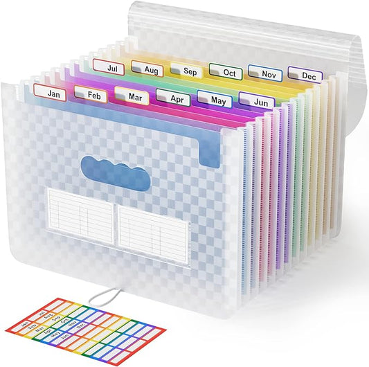 ABC life 12 Pockets Accordion File Organizer Expanding File Folders, Portable Monthly Bill Receipt Document Organizer, Expandable Accordian Filing Folder Letter A4 Size, Colored Tabs (Blue)