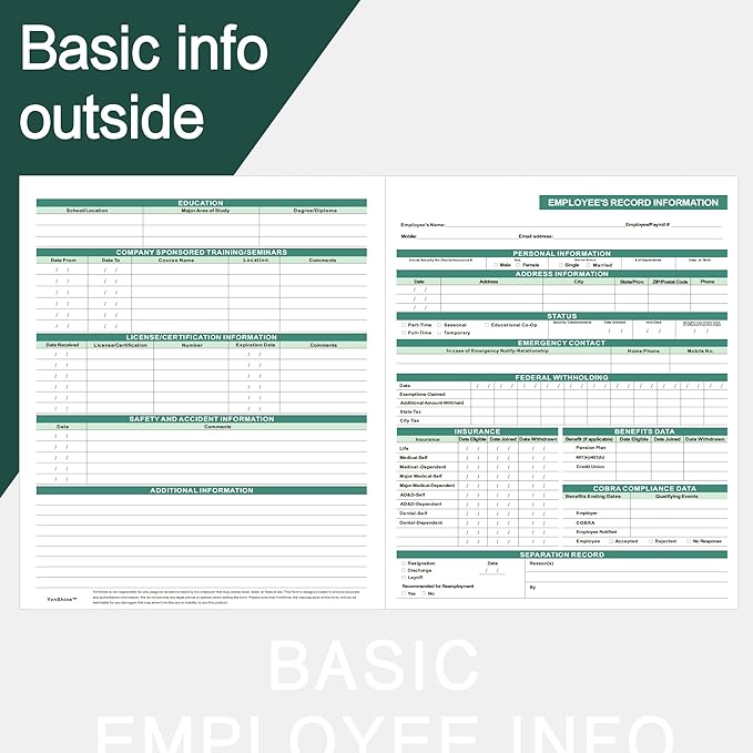 Employee Personnel File Folders (25 Pack), 9.5 * 11.5inch, 2 Inner Pockets, for Letter Size Paper, Storage of Employee Records and Forms, Confidential&Secure, Large Capacity, Convenient and Practical