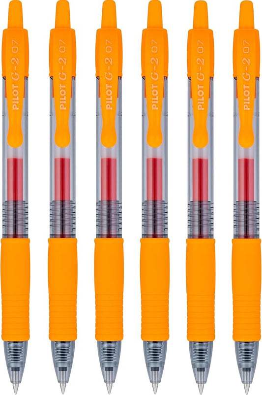 PILOT G2 Premium Refillable & Retractable Rolling Ball Gel Pens, 0.7mm Fine Point, Orange, 6-Pack