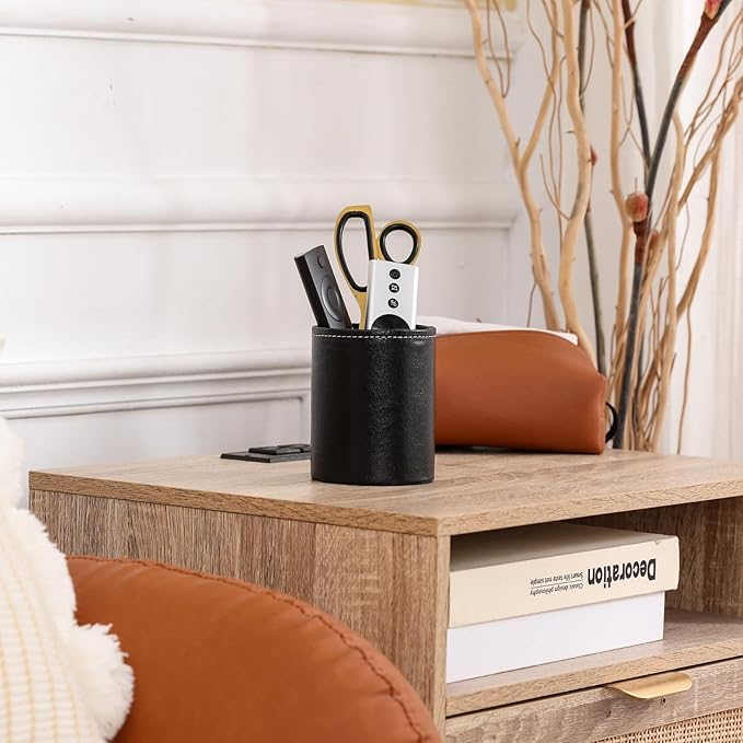 Pen Holder for Desk, PU Leather Pencil Holders for Cosmetics Office Supplies, Desk Organizer Black PH107