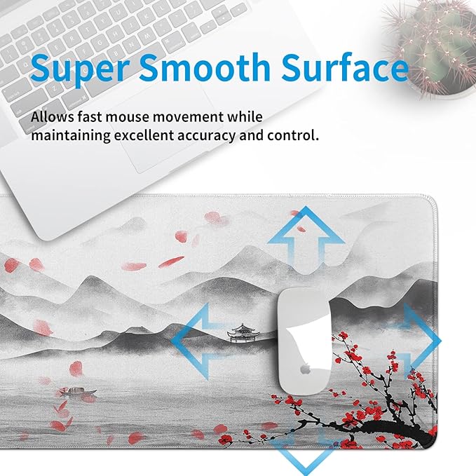 Japanese Cherry Blossom Large Gaming Mouse Pad Sakura Desk Pad Big Mousepad Deskmat Office Decor for Computer 31.5''x11.8'' Desk Organizers and Accessories