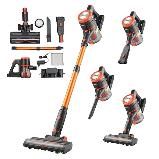 VEVOR Cordless Vacuum Cleaner, 40KPA Max Suction, Rechargeable Anti-Tangle Stick Vacuum with LED Display Screen, Lightweight Handheld Vac with 47mins Runtime for Home, Carpet, Pet Hair, Hard Floor